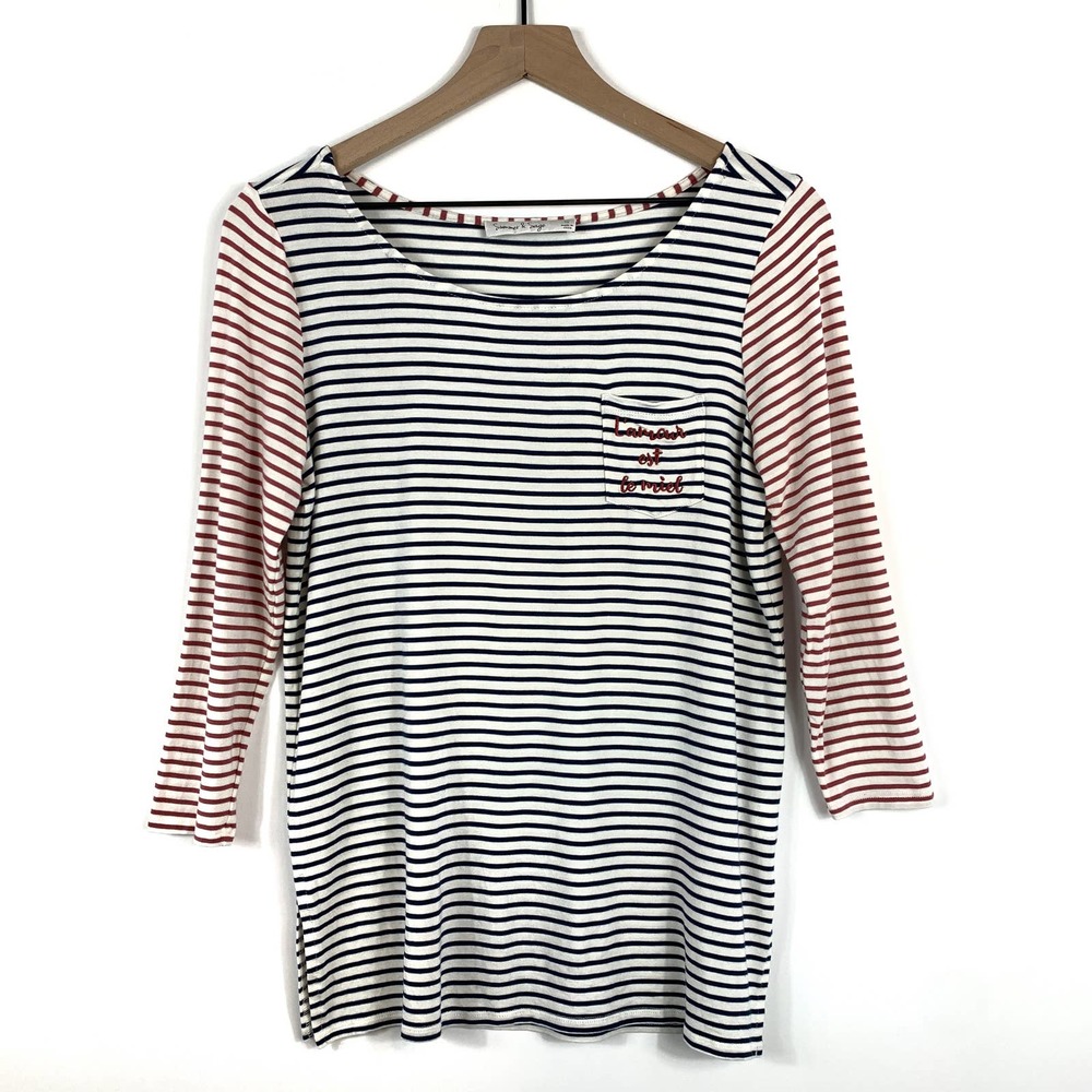Summer & Sage Women's 3/4 Sleeve Boat Neck Stripe Tee Size Small